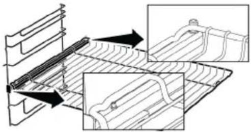 BEKO BBIM18302BCSE - Mise en place appropriée de la grille métallique et du plateau sur les rails télescopiquesModèles à étagères grillagées et rails télescopiques - 1