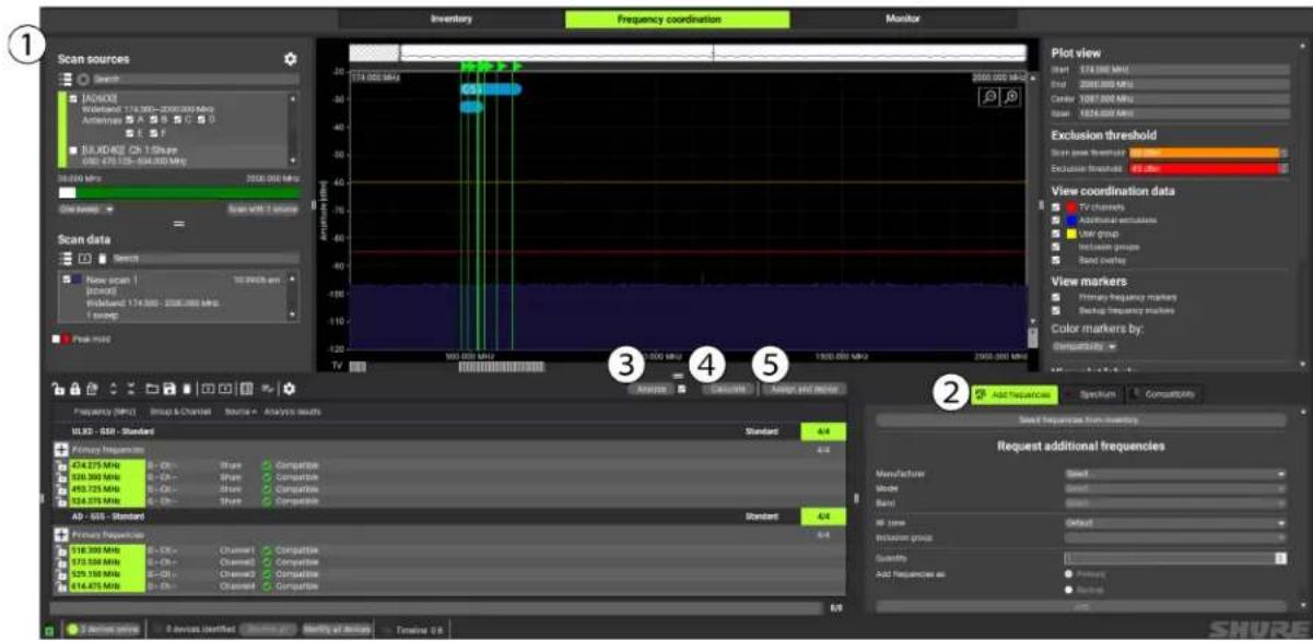 SHURE Wireless Workbench 7 - Étape 6 : Coordination des fréquences - 1