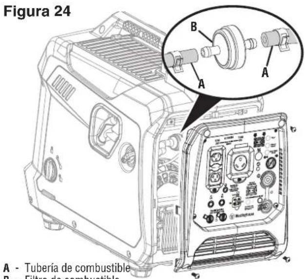 Figura 24 A - Tubería de combustible B - Filtro de combustible