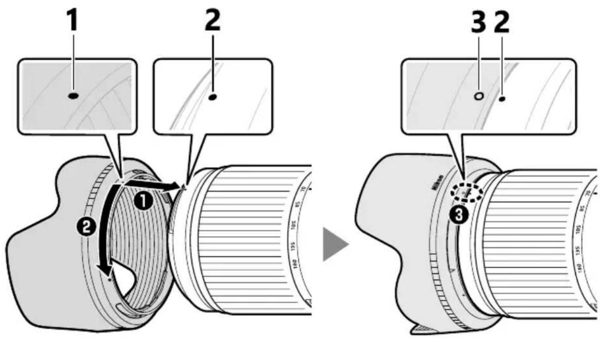 NIKON NIKKOR Z 70-180mm f/2.8 - Fixation et retrait du parasoleil - 1