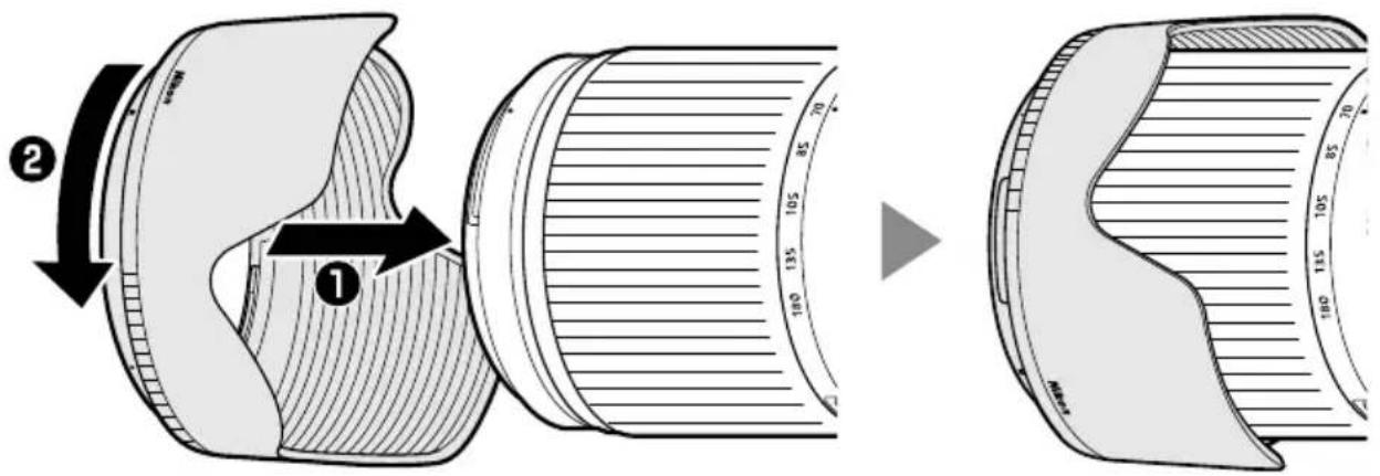 NIKON NIKKOR Z 70-180mm f/2.8 - Fixation et retrait du parasoleil - 2