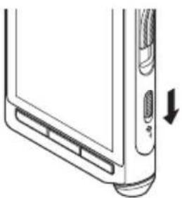 OLYMPUS VoiSquare DS F1 - Schieben Sie den Betriebsschalter (💡) für mindestens 5 Sekunden in Pfeilrichtung. - 1