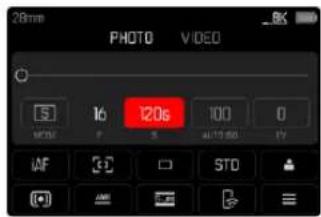 PHOTO VIDEO S 16 120s 100 0 MOS F S AUTO ISO FY IAF - - - STO ▲