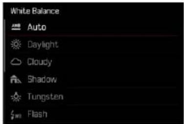 White Balance Auto Daylight Cloudy Shadow Tungsten Flash
