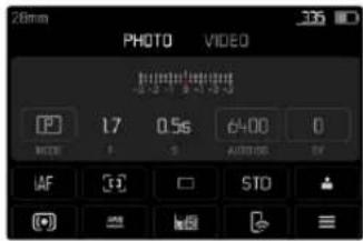 20mm PHOTO VIDEO 1.7 0.56 64:00 0 MODE F S AUTO OFF AF STO C M D E