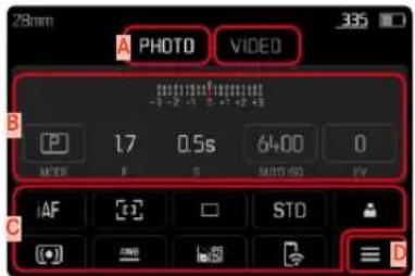 28mm A PHOTO VIDEO -3 -2 -1 0 +1 +2 +3 P 1.7 0.5s 6400 0 MTS F S MOT ISO PV AF STD C D