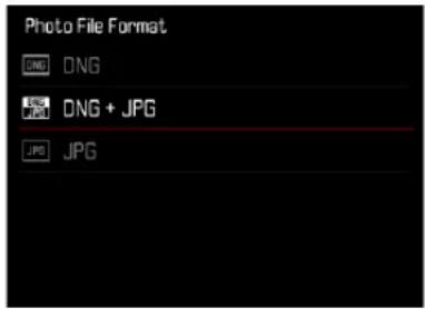 Photo File Format DNG DNG DNG DNG + JPG JPG JPG