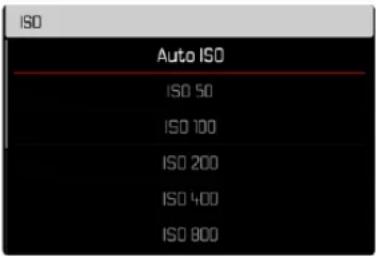 ISO Auto ISO ISO 50 ISO 100 ISO 200 ISO 400 ISO 800