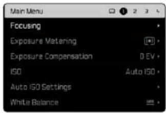 Main Menu Focusing Exposure Metering Exposure Compensation ISO Auto ISO Auto ISO Settings White Balance