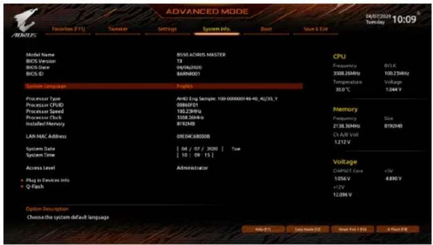GIGABYTE B550 Aorus Master - 2-6 System Info. ( システムの情報) - 1