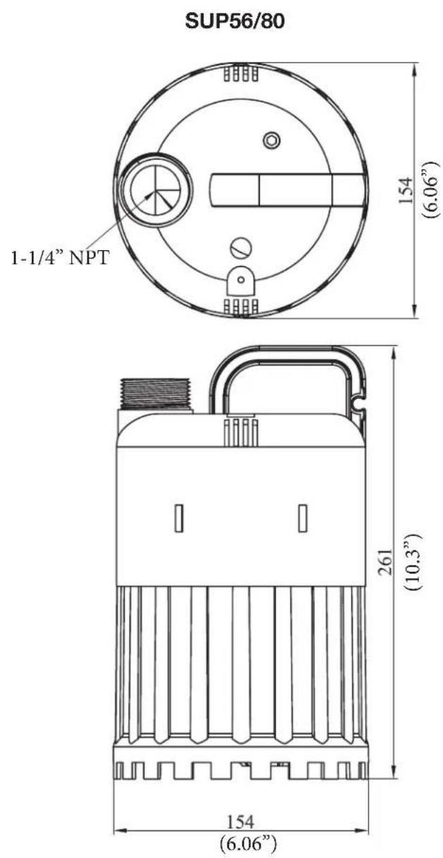 SUP56/80 1-1/4" NPT 154 (6.06") 261 (10.3") 154 (6.06")