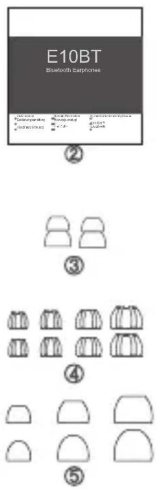 E10BT Bluetooth Earphones ② ③ ④ ⑤
