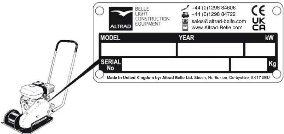 ALTRAD BELLE SF 460 - A gép adattáblája - 1