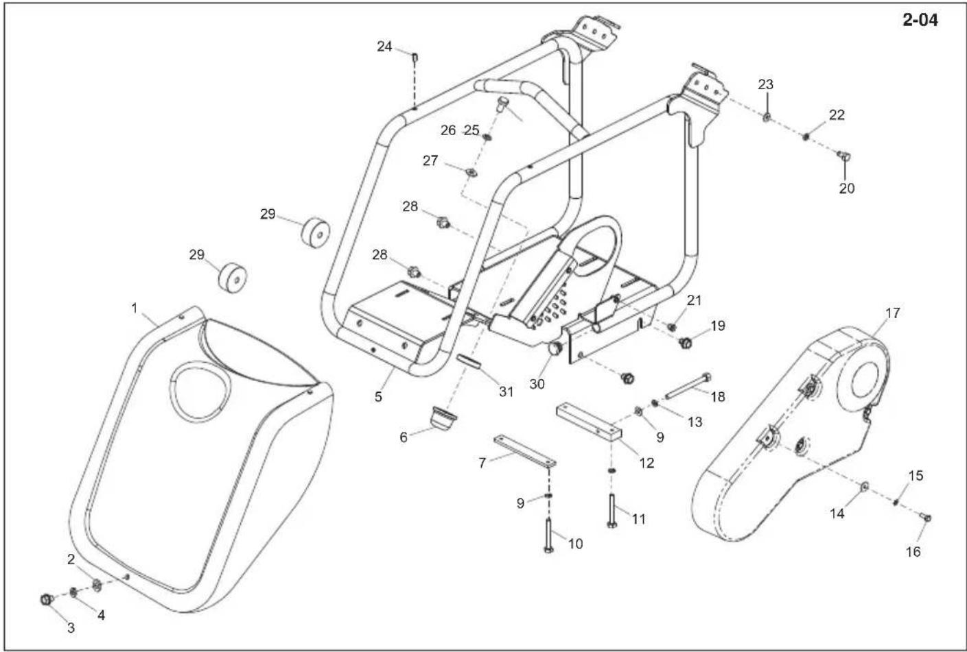 ALTRAD BELLE PCX 500 - Grondplaat en Voordeksel (Honda / Robin), Sohlplatte und Frontabdeckung (Honda / Robin), 2-03 Fundamentplade en Forreste kappe (Honda / Robin), Piastra di Base e Copertura anteriore (Honda / Robin) H07435 (UK) - 1