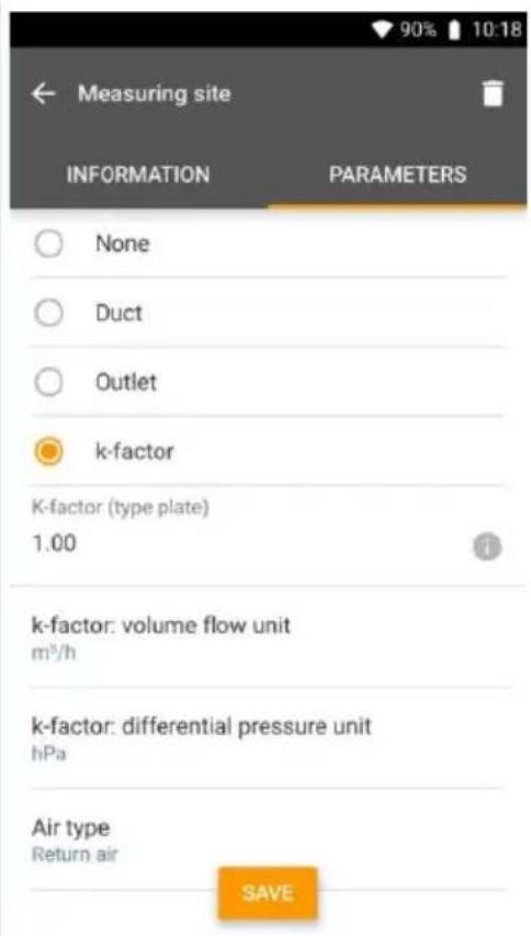 Testo 400 - Lieu de mesure - facteur k - 1