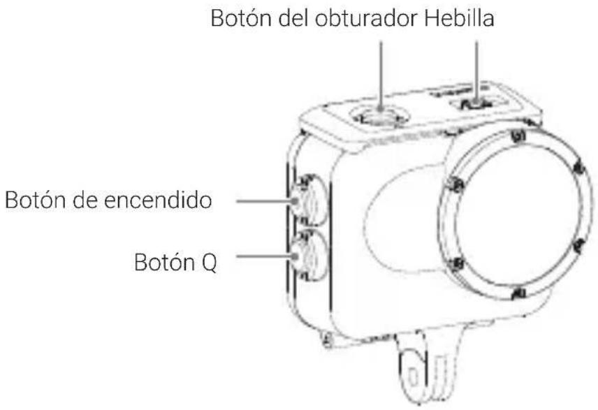 Botón del obturador Hebilla Botón de encendido Botón Q