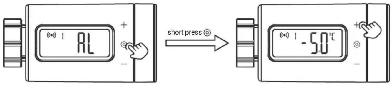 (●) | RL + - short press ○ (●) | -5.0°C + -
