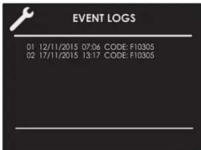EVENT LOGS 01 12/11/2015 07:06 CODE: F10305 02 17/11/2015 13:17 CODE: F10305