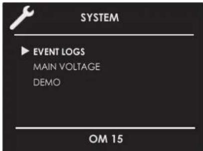 SYSTEM ▶ EVENT LOGS MAIN VOLTAGE DEMO OM 15