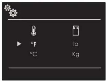 °F °C lb Kg