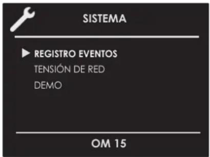 SISTEMA ▶ REGISTRO EVENTOS TENSIÓN DE RED DEMO OM 15