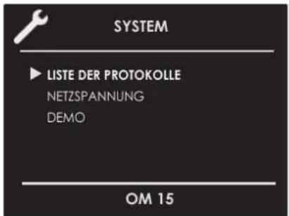 SYSTEM LISTE DER PROTOKOLLE NETZSPANNUNG DEMO OM 15