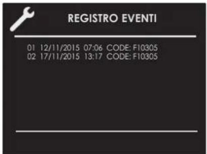 REGISTRO EVENTI 01 12/11/2015 07:06 CODE: F10305 02 17/11/2015 13:17 CODE: F10305