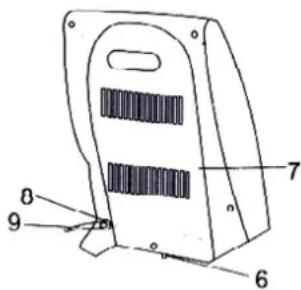 Technical diagram of a device with numbered parts labeled 6, 7, 8, and 9