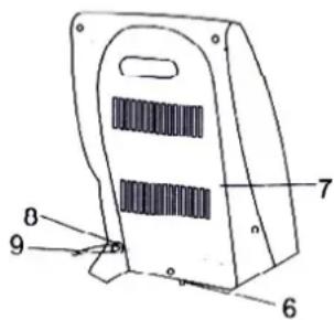 Technical diagram of a device with numbered parts labeled 6, 7, 8, and 9