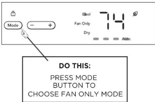 FRIGIDAIRE GHWQ125WD1 - TO OPERATE IN FAN ONLY MODE: - 1