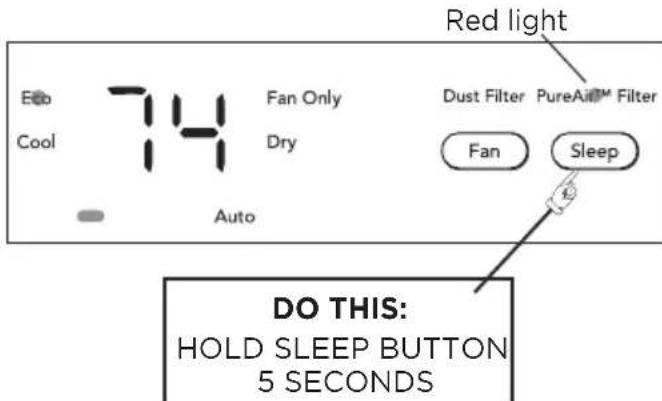 FRIGIDAIRE GHWQ125WD1 - RESET PUREAIRTM FILTER LIGHT: - 1