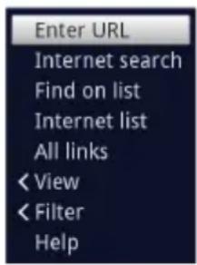 Enter URL Internet search Find on list Internet list All links < View < Filter Help