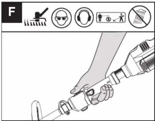 KRESS KG161.9 - Avvio/arresto del trimmer (Vedi Fig. E) - 2