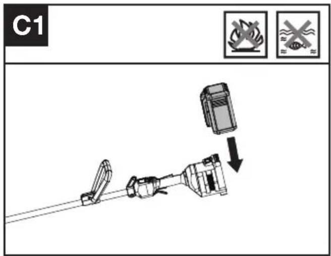 KRESS KC150.9 - Sådan fjernes eller isættes batterienheden (se fig. C1, C2) - 1