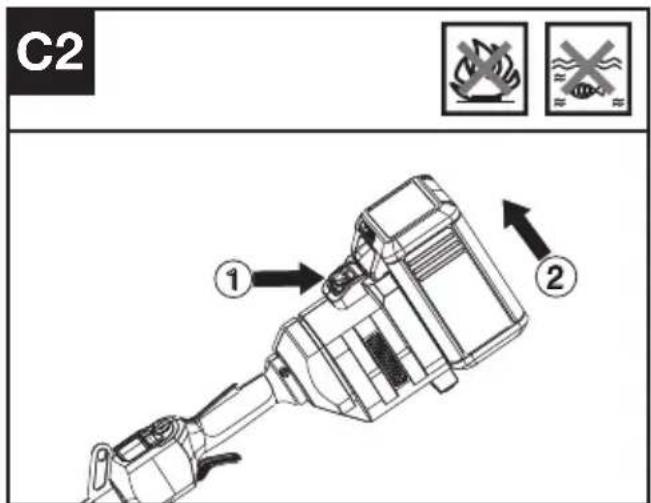 KRESS KC150.9 - Installing &amp; removing the battery pack (See Fig. C1, C2) - 2