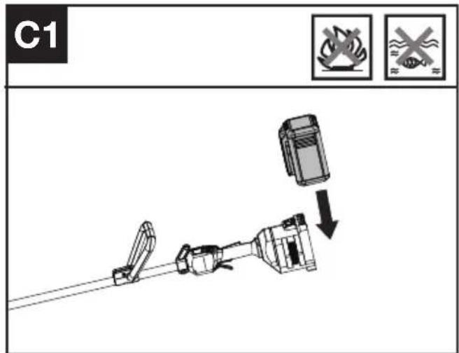 KRESS KC150.9 - Installing &amp; removing the battery pack (See Fig. C1, C2) - 1