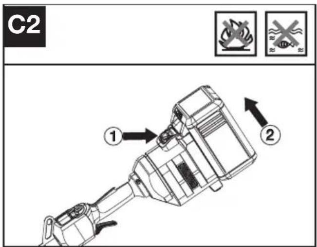 KRESS KC150.9 - Sådan fjernes eller isættes batterienheden (se fig. C1, C2) - 2
