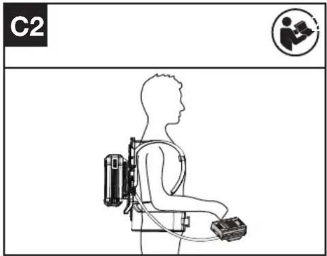 KRESS KC200.9 - Branchement du taille-haie au harnais dorsal (Voir Fig. C1,C2,C3) - 2