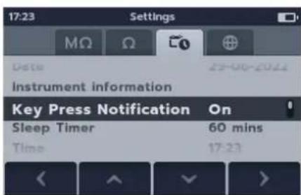 Megger MTR105 - Notification de pression de touche - 1