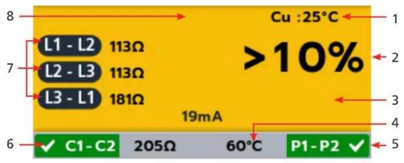 Megger MTR105 - Affichage du test « 3-Phase » - 1