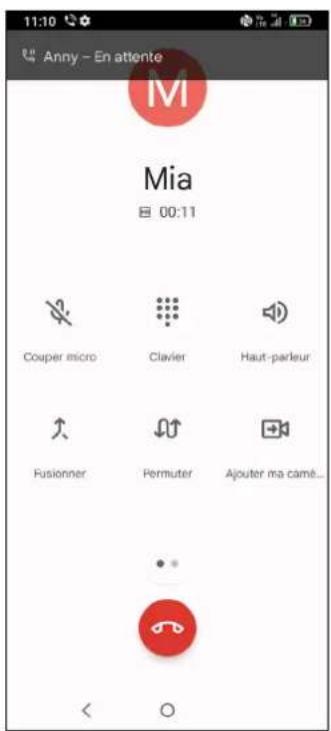 11:10 Anny - En attente Mia 00:11 Cooper micro Clavier Haut-parleur Fusionner Permuter Ajouter ma came...