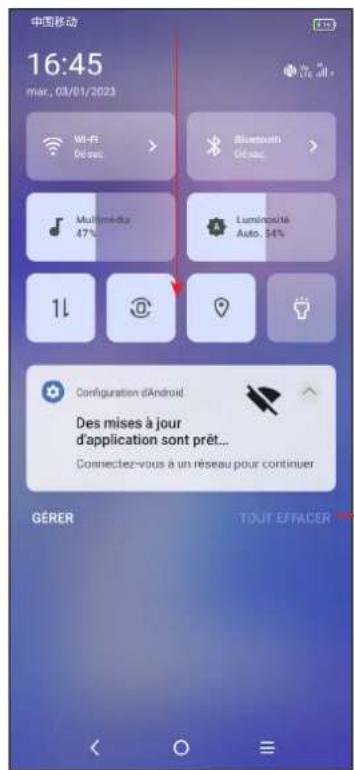 中国移动 16:45 mar, 03/01/2023 Wi-Fi Diress Bluetooth Diress Multimédia 47% Luminosité Auto, 54% 1L Configuration d'Android Des mises à jour d'application sont prêt... Connectez-vous à un réseau pour continuer GÉRER TOUT EFFACER