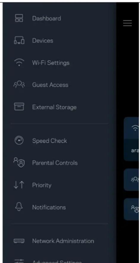 Dashboard Devices Wi-Fi Settings Guest Access External Storage Speed Check Parental Controls Priority Notifications Network Administration Advanced Settings