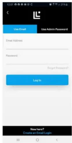 12:07 Use Email Use Admin Password Email Address Password Energet Password? Log In New here? Create an Email Login