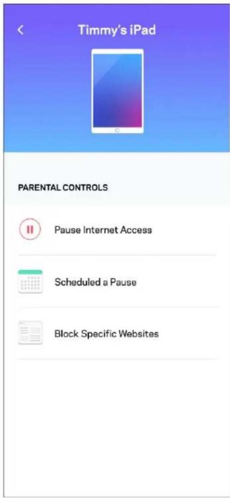 Timmy's iPad PARENTAL CONTROLS Pause Internet Access Scheduled a Pause Block Specific Websites