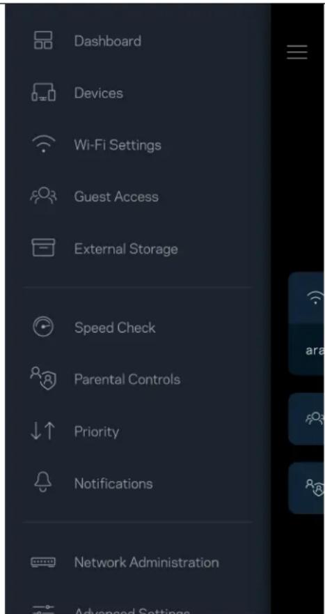 Dashboard Devices Wi-Fi Settings Guest Access External Storage Speed Check Parental Controls Priority Notifications Network Administration Advanced Settings