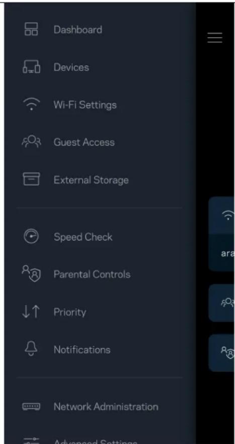 Dashboard Devices Wi-Fi Settings Guest Access External Storage Speed Check Parental Controls Priority Notifications Network Administration Advanced Settings