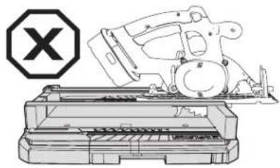 Kreg KMA4100 - WARNING Do not try to lower the saw into the cut by using one hand to open the blade guard. Doing so could result in a saw kick back and serious injury. - 5
