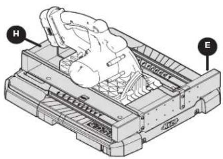 Kreg KMA4100 - WARNING Do not try to lower the saw into the cut by using one hand to open the blade guard. Doing so could result in a saw kick back and serious injury. - 2