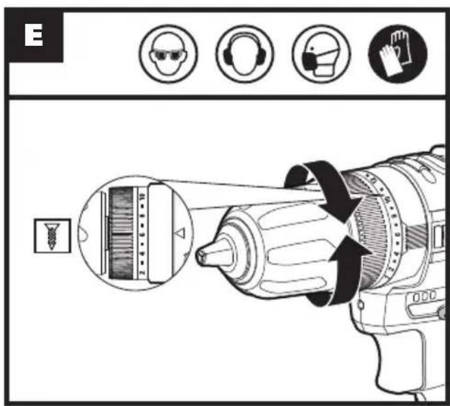Diagram illustrating a drill bit with labeled icons for safety and hand protection features